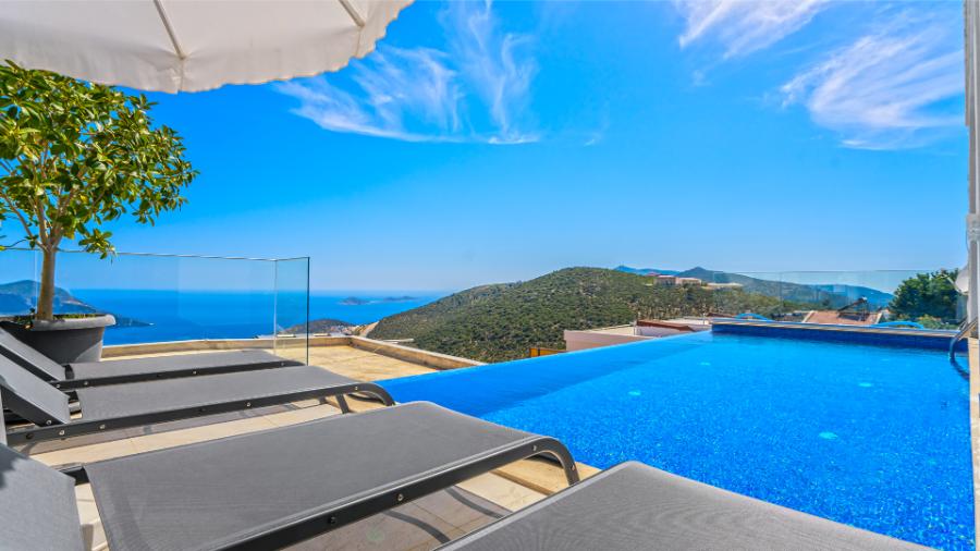 Kalkan Akbelde 2+1 Özel Havuzlu Deniz Manzaralı Kiralık Lüks Villa DRM-1878