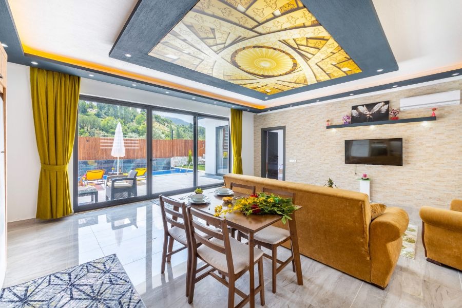 Kalkan Sarıbelende 1+1 Özel Havuzlu Doğa Manzaralı Kiralık Lüks Villa DRM-1736